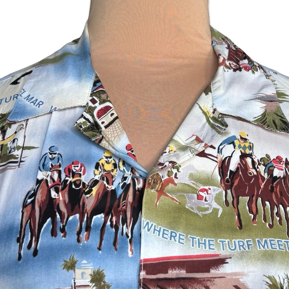 Vintage Del Mar Thoroughbred Club Horse Racing Resort Shirt USA Camp Collar Top